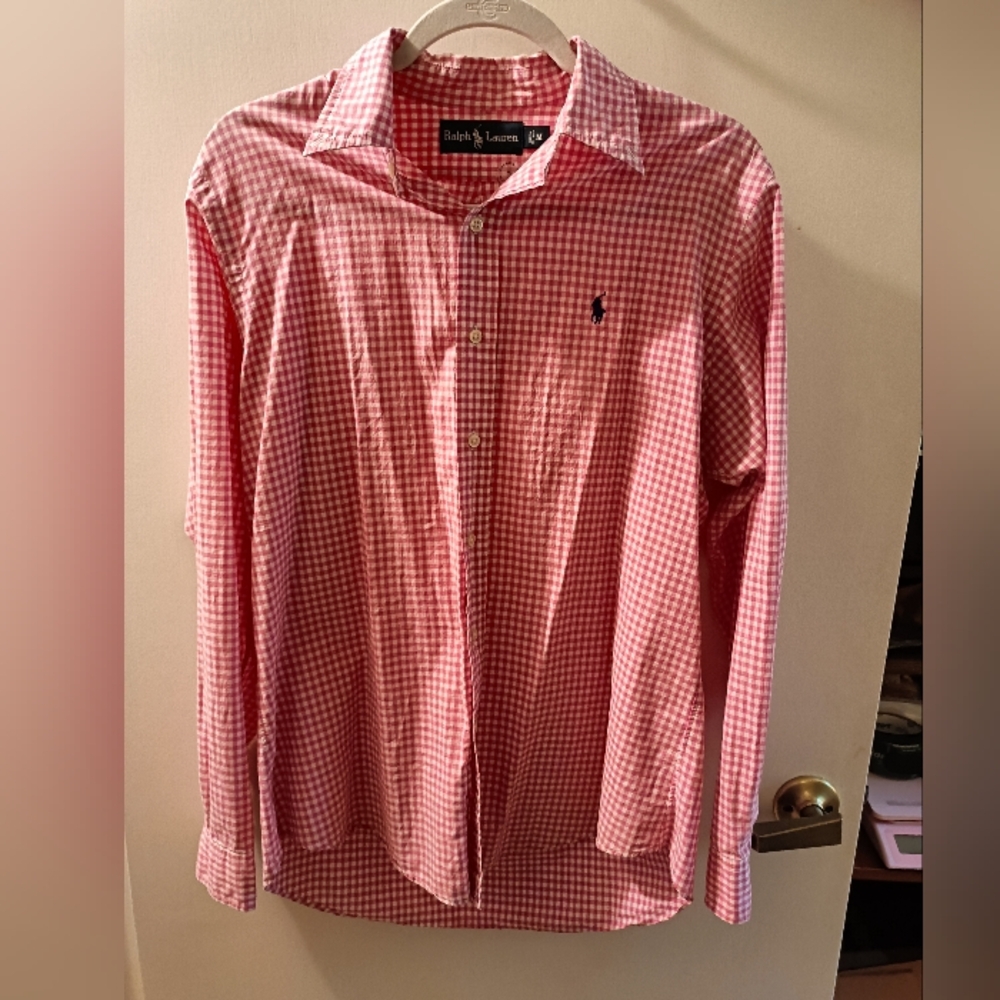 Polo Ralph Lauren Men's M Casual Button Down Collared Checkered Pink Shirt